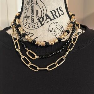 Gold and Black Layered Necklace with Beads